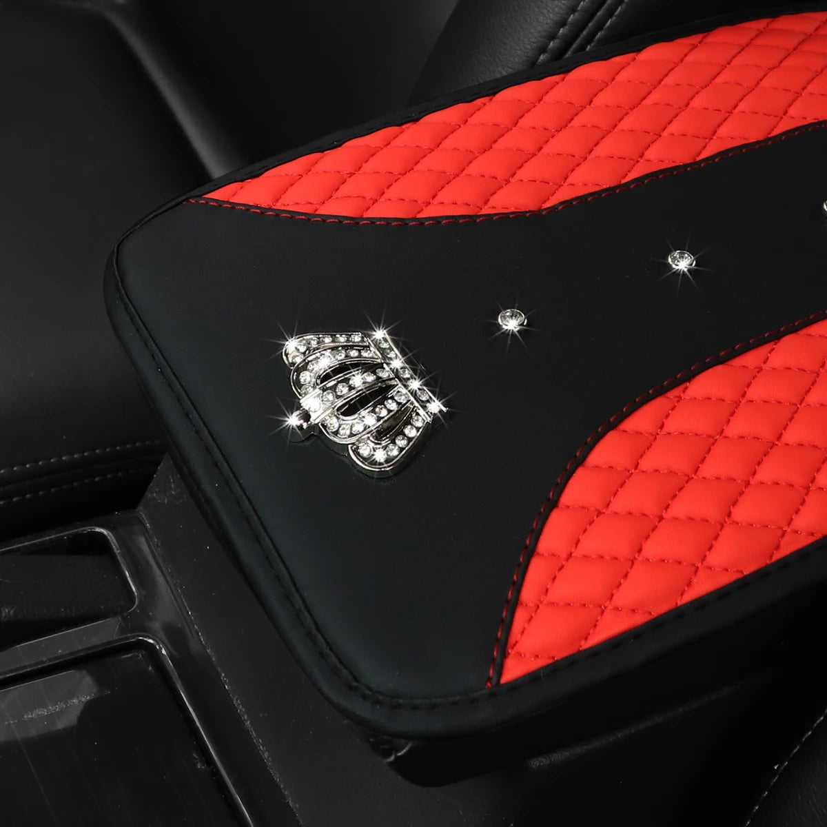Bling Crown Plush Car Armrest Cushion Waterproof Faux Sheepskin Cover