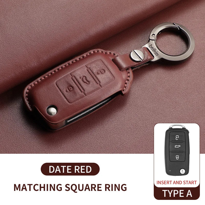Leather Smart Key Case Cover for Volkswagen Polo, Golf 7 MK7, Tiguan Passat
