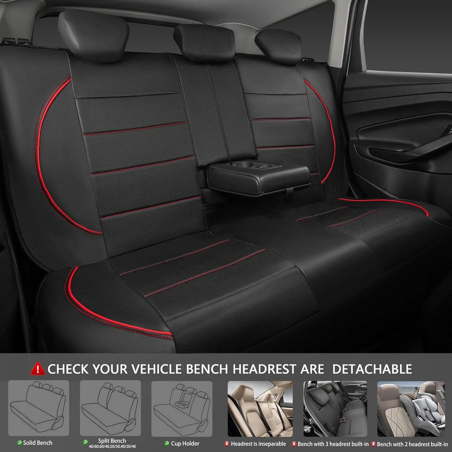 Universal Leather Car Seat Covers Set Breathable 5-Seat Interior Protector