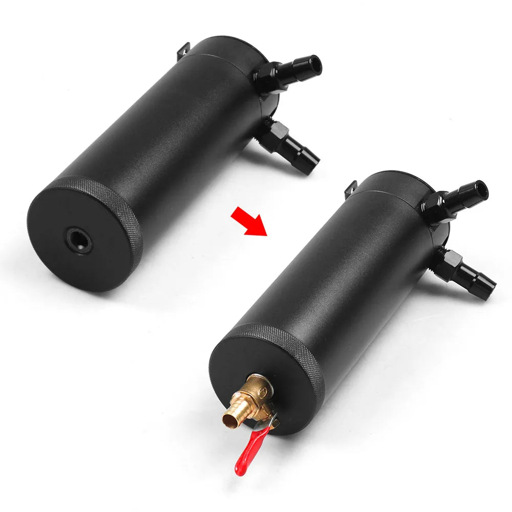 Universal Billet Aluminium Baffled Oil Catch Can 2 Port Breather Filter Black