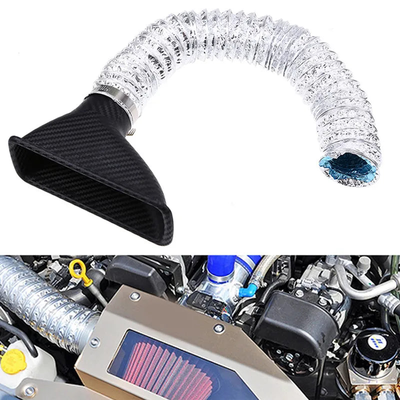Universal Front Bumper Air Intake Pipe Kit ABS Carbon Print Rectangle Circle