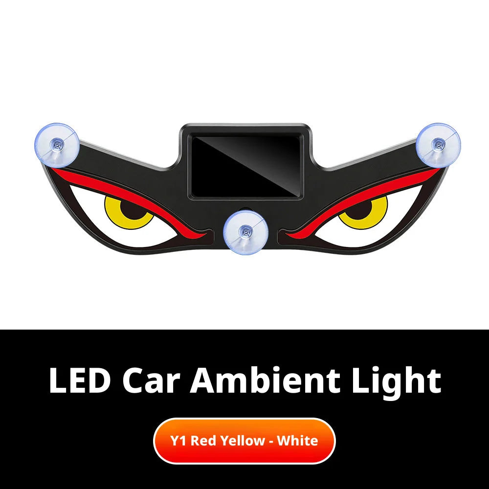 Solar Powered Car Red Yellow Eyes Neon Lamp Interior Decoration Window