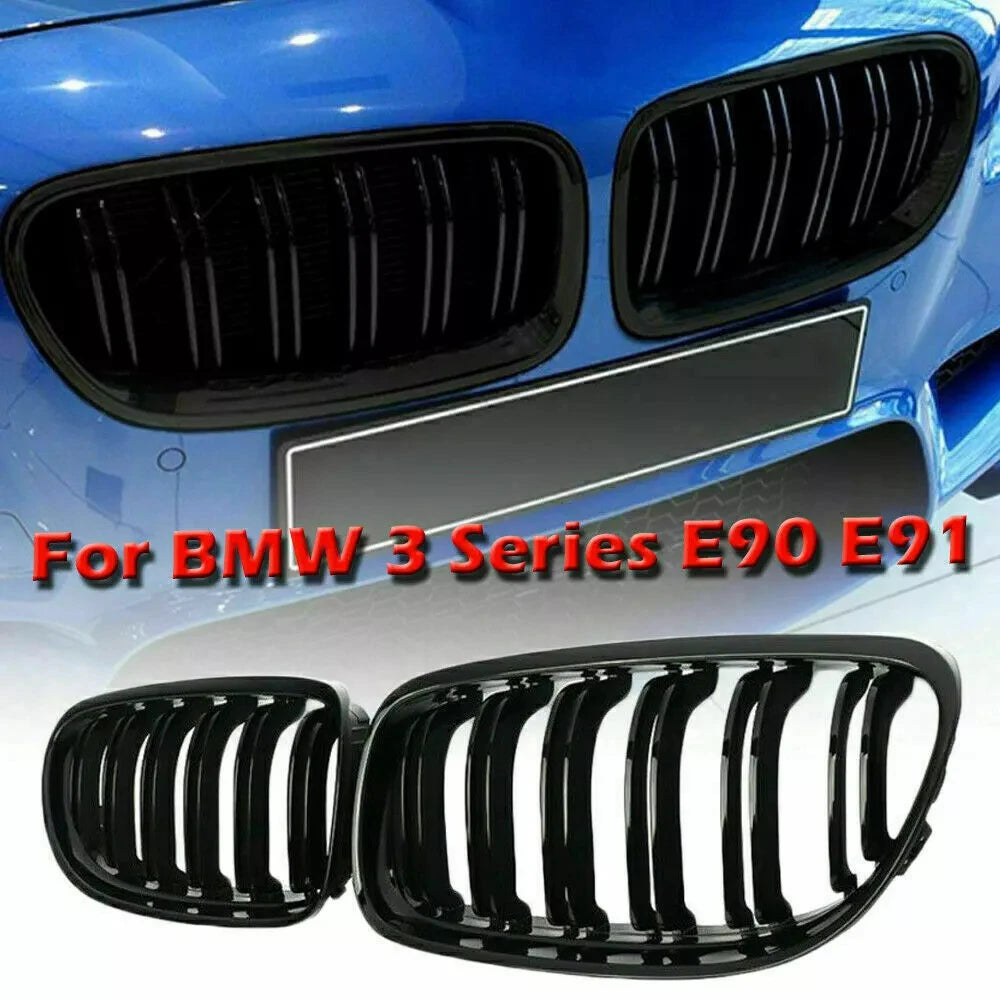 Gloss Black Double Slat Kidney Racing Grille for BMW E90 E91 3 Series LCI 2009–2013