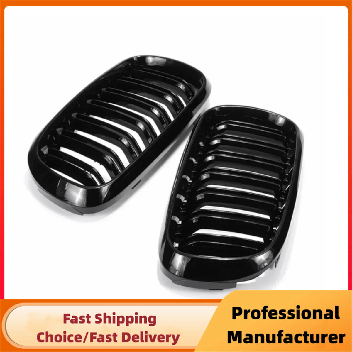 Gloss Black Double Slat Kidney Racing Grille for BMW X5 F15 X6 F16 F85 2014–2018