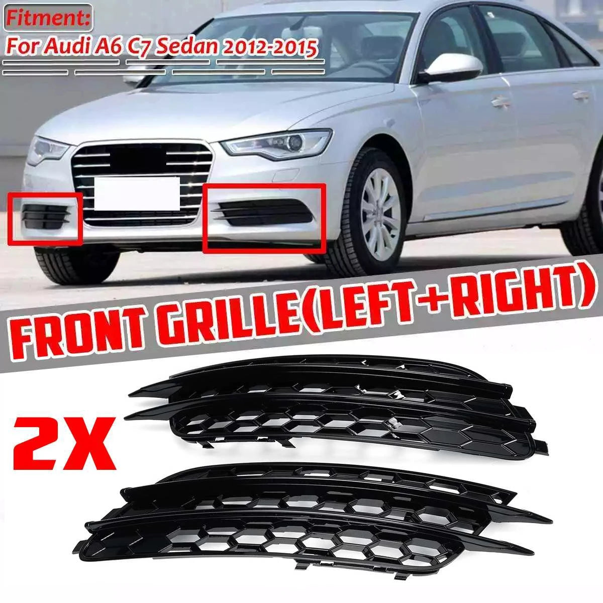 Gloss Black Honeycomb Fog Light Grille for Audi A6 C7 Sedan 2012–2015