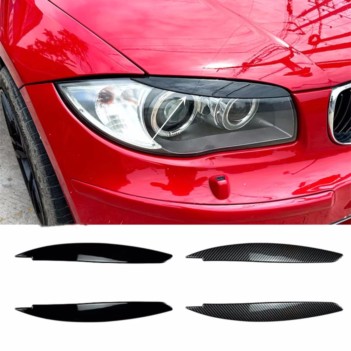 Gloss Black Headlight Eyebrow Eyelid Trim for BMW 1 Series E81 E82 E87 2004–2014