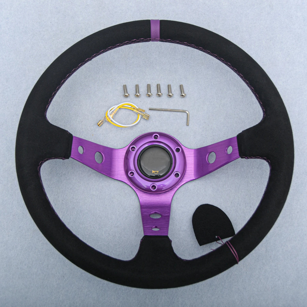 JDM 14" Purple Spoke Suede Leather Deep Dish Racing Drift Sports Steering Wheel