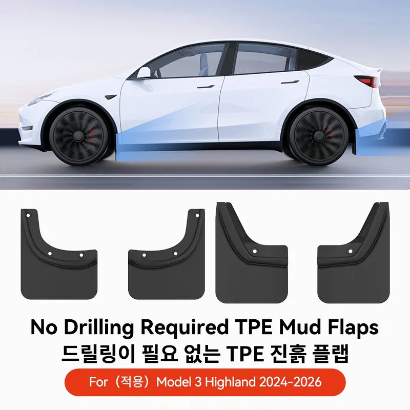 Front & Rear Mud Flaps Splash Guards for Tesla Model 3 Highland 2021–2026