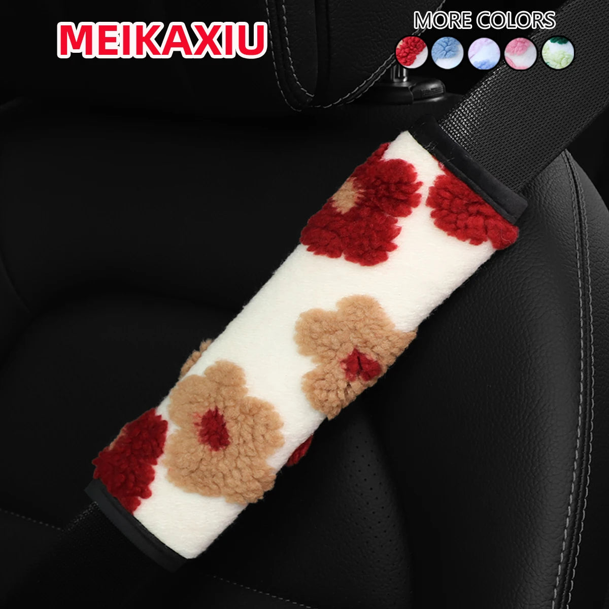 Plush Flower Winter Steering Wheel Cover Soft Warm Anti-Slip 15 Inch Universal