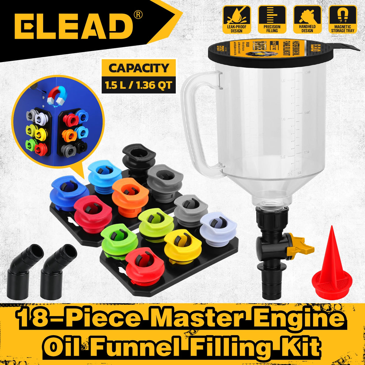 18Pcs Engine Oil Funnel Filling Kit 1.5L Coolant Funnel Set Automotive Tool