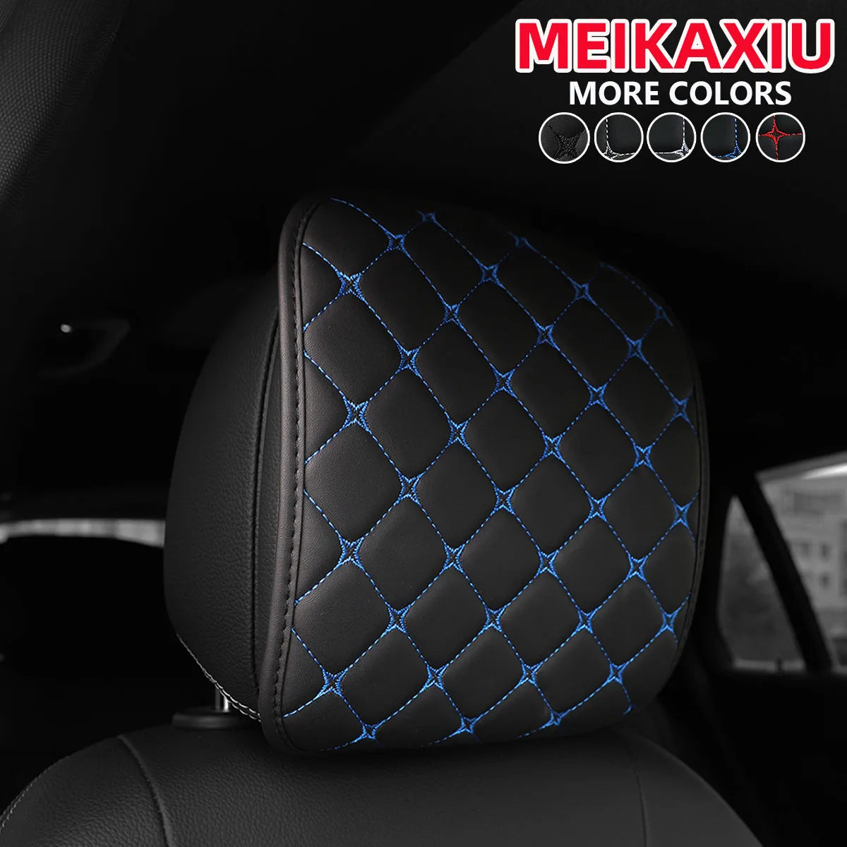 PU Leather Embroidered Car Headrest Pillow Detachable Neck Support Cushion