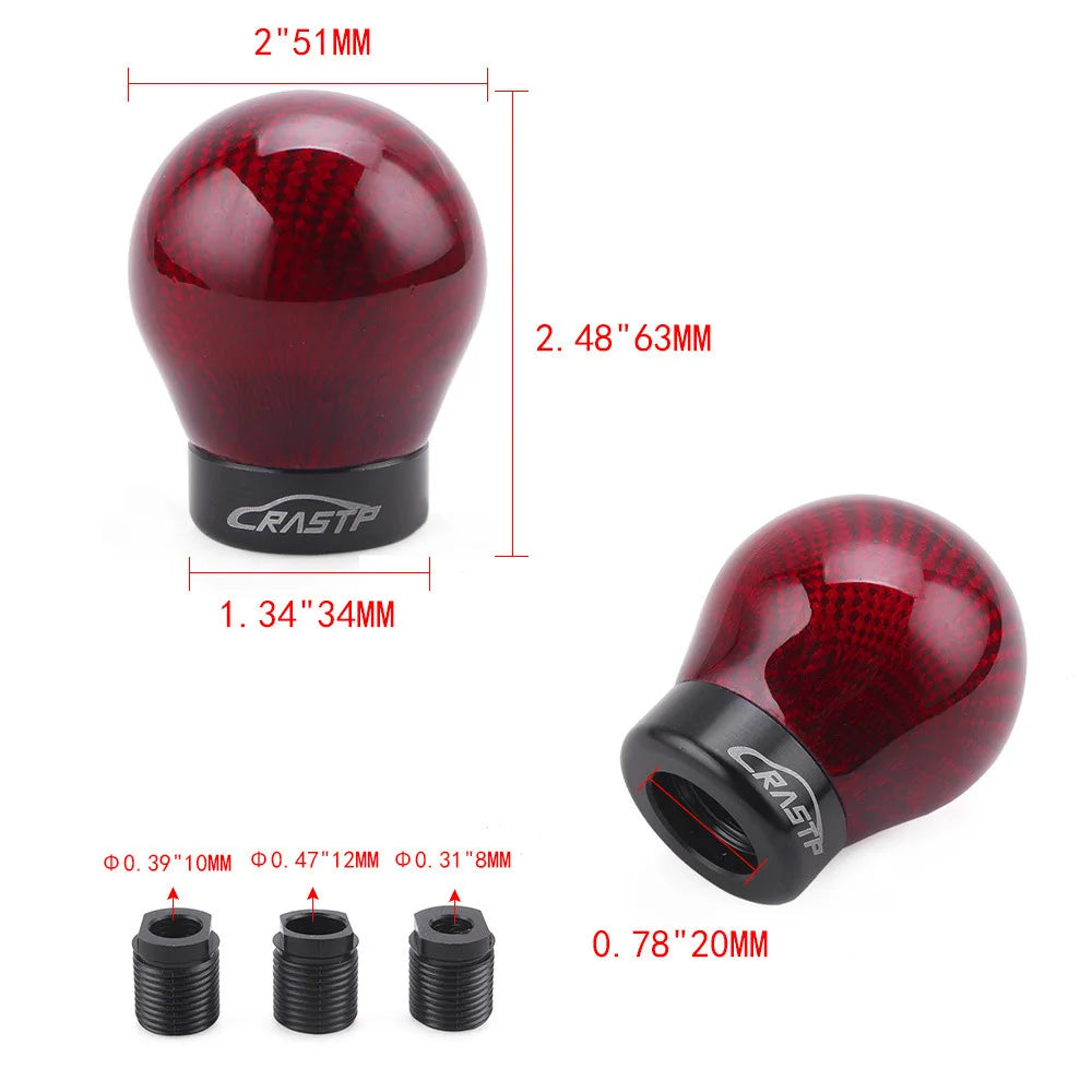 JDM Carbon Fiber Ball Gear Shift Knob Manual Shifter 3 Adapters