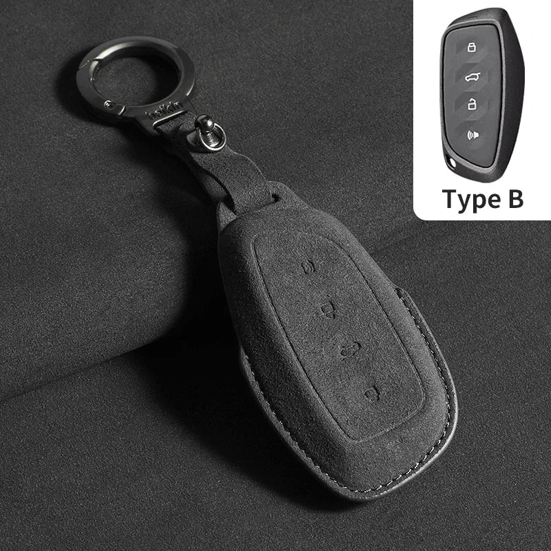 Suede Car Key Case Cover with Keychain for Great Wall Haval H6, Jolion