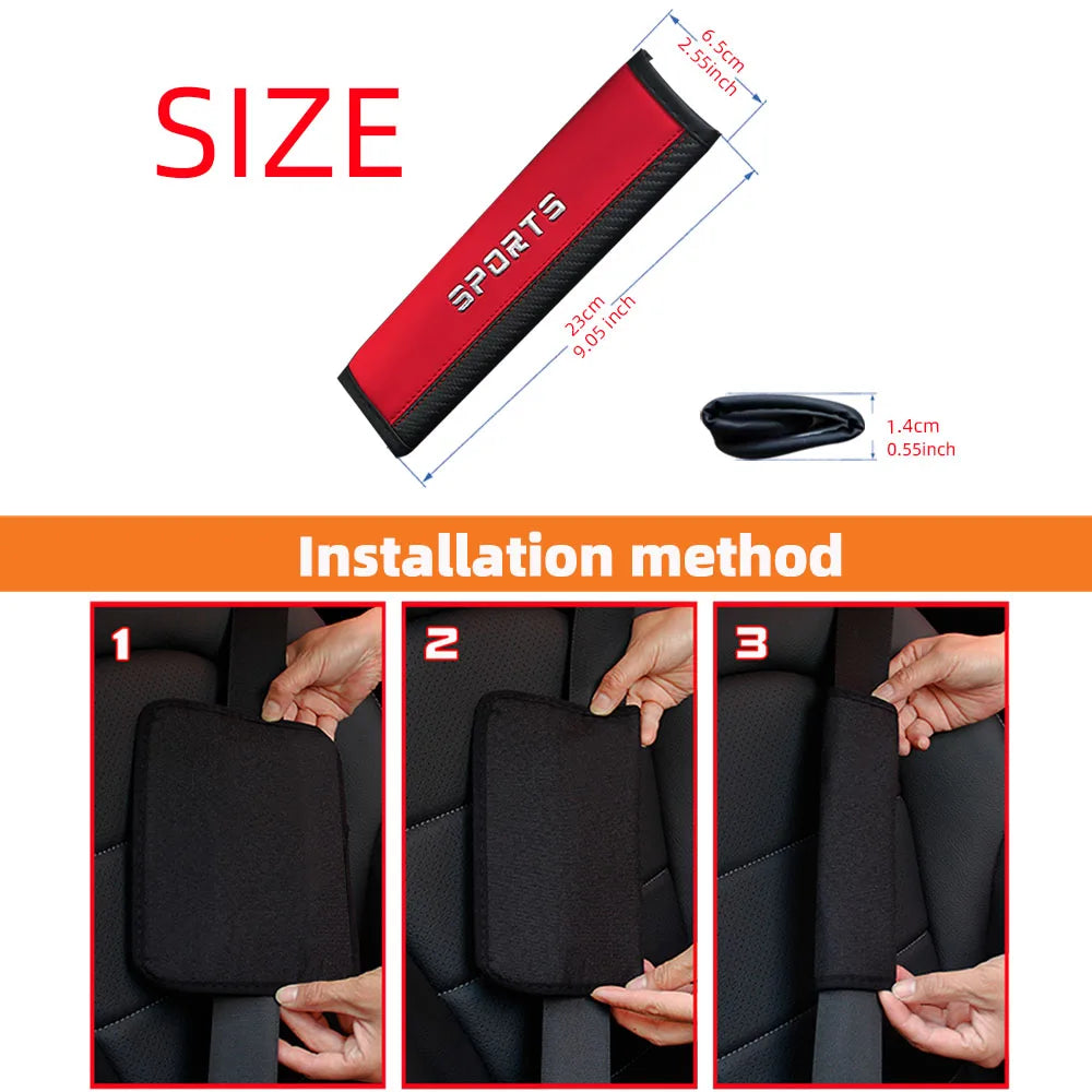 SPORT Carbon Fiber PU Leather Seat Belt Shoulder Pad Universal Safety Belt Cover