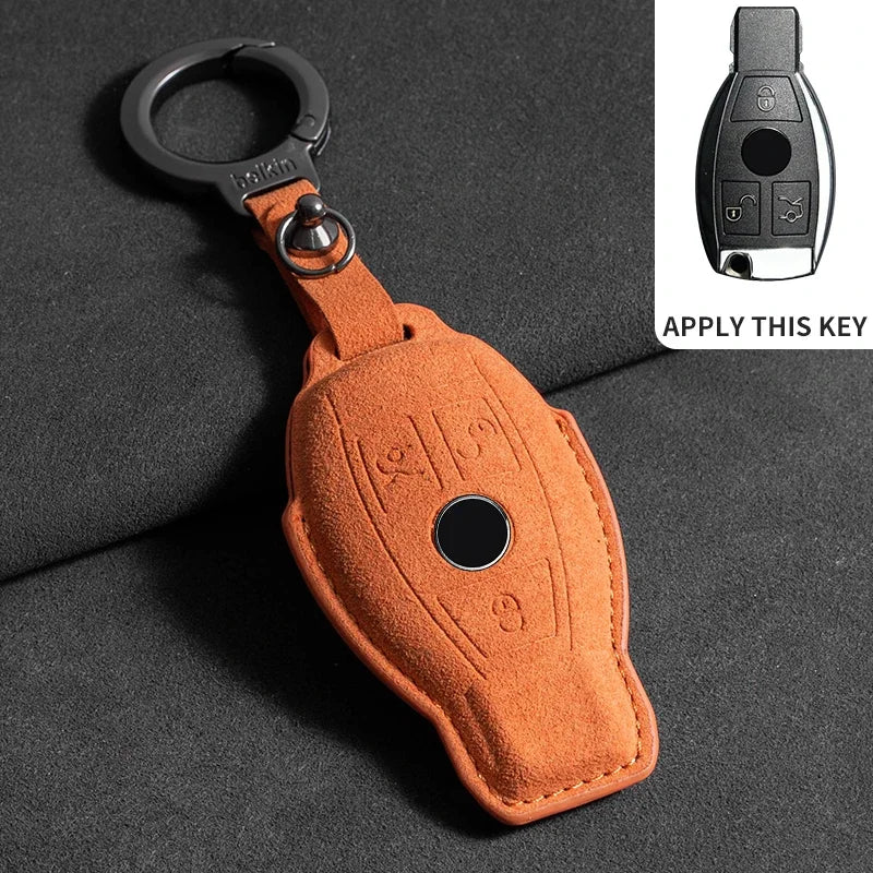 Suede Leather Smart Key Case Cover for Mercedes-Benz E-Class, C-Class 2018–2020