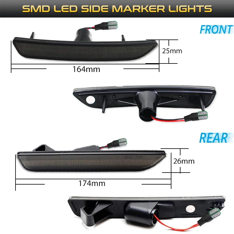 2PCS White Red Amber LED Front Rear Side Indicator for Ford Mustang 2010-2014