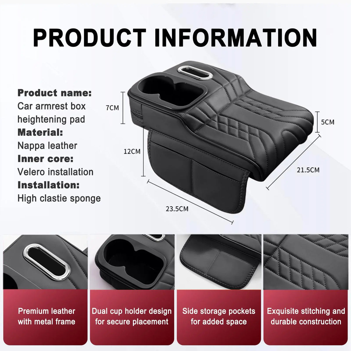 Universal Car Armrest Cushion Center Console Cover Cup Holder Tissue Storage