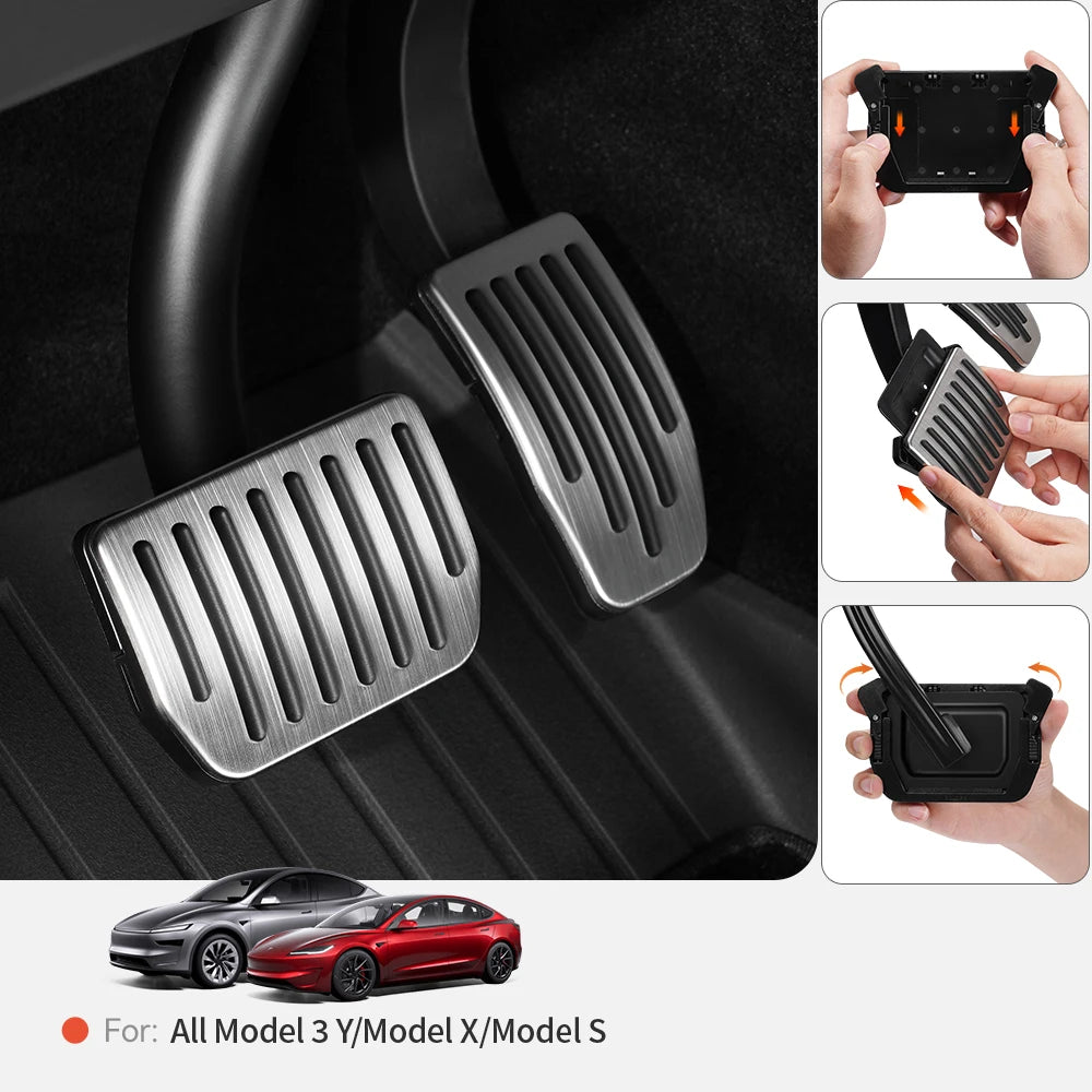 Aluminum Accelerator & Brake Pedal Cover Set for Tesla Model 3 Highland 2019–2026