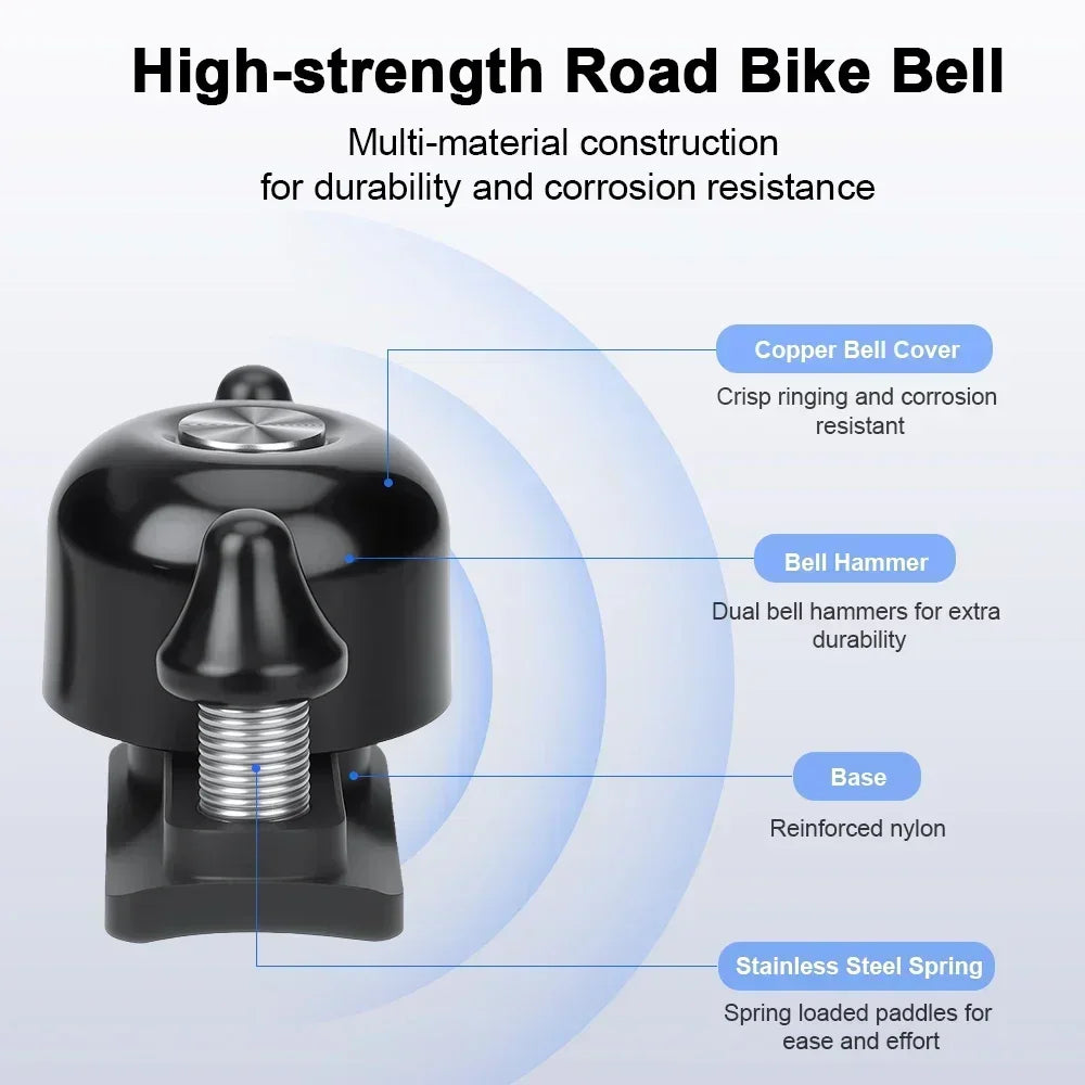 Mini Bike Bell Copper Alloy 100dB Road Bicycle Handlebar Dual Hammer Bell
