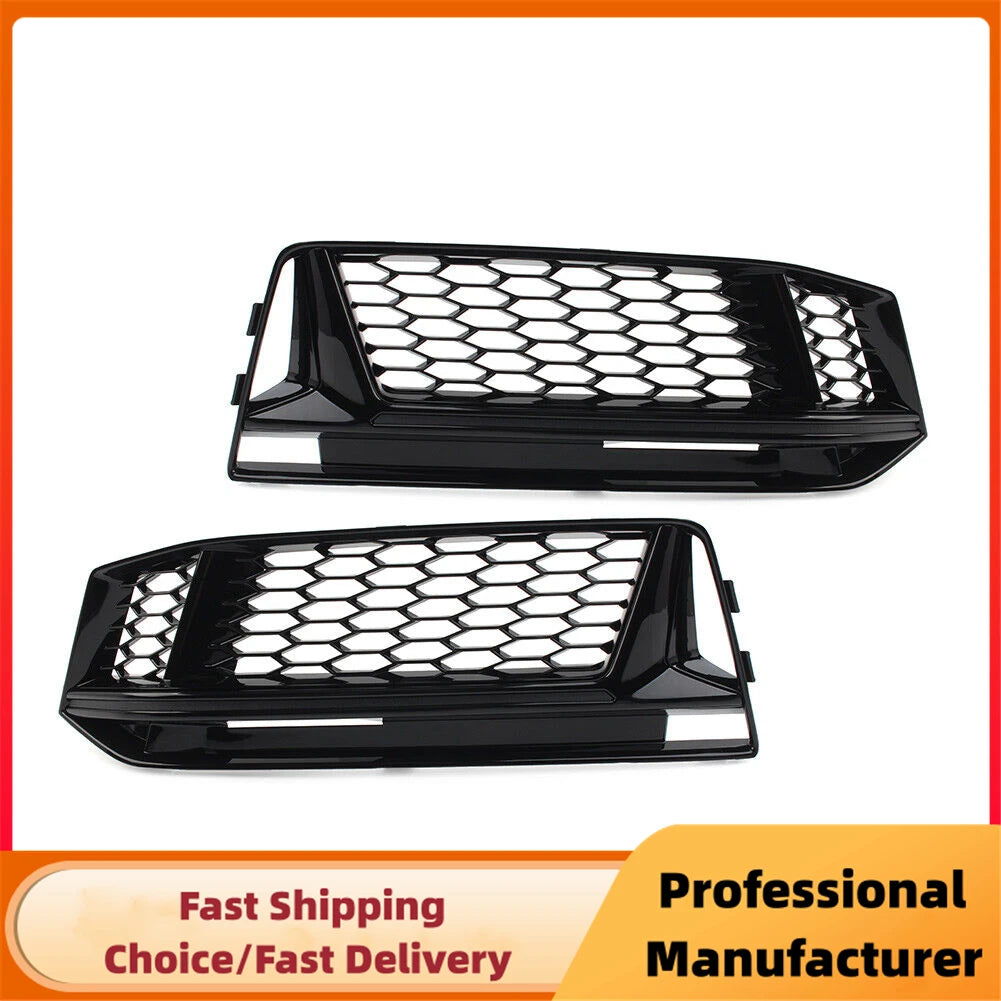 Gloss Black Honeycomb Front Fog Light Grille Set for Audi A4 B9 S-Line 2016–2018