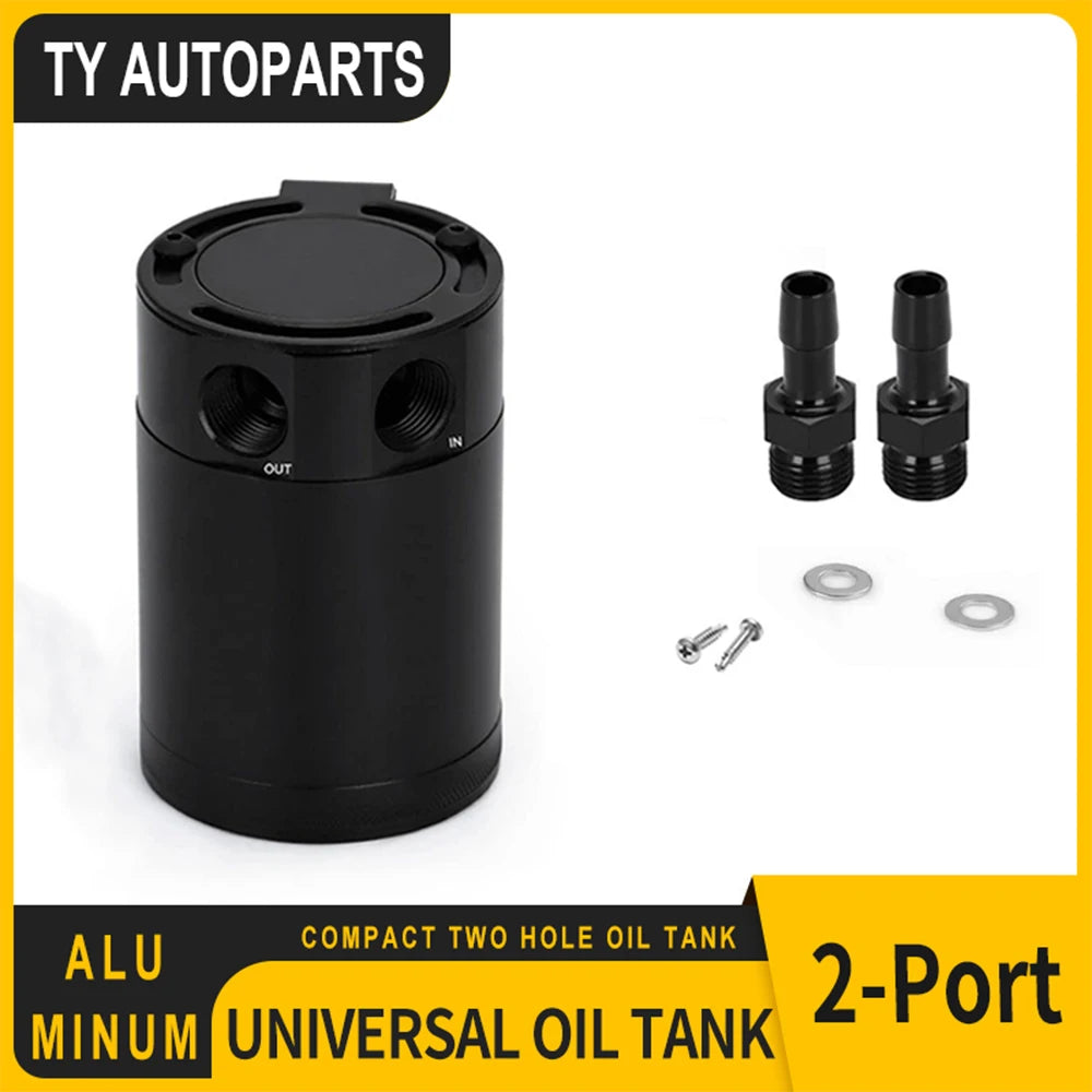 Universal 200ml Aluminum Oil Catch Can 2-Port Baffled Reservoir Tank