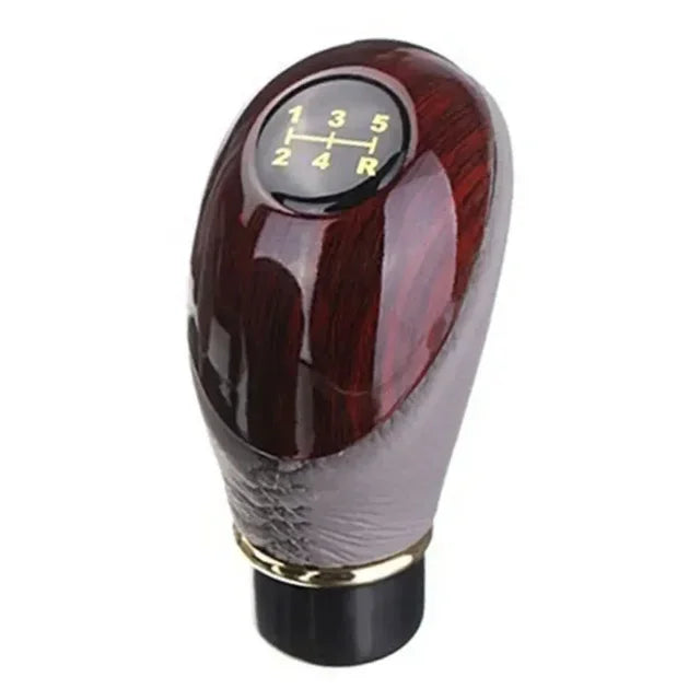 Universal 5-Speed Wood PU Leather Manual Gear Shift Knob Car Truck