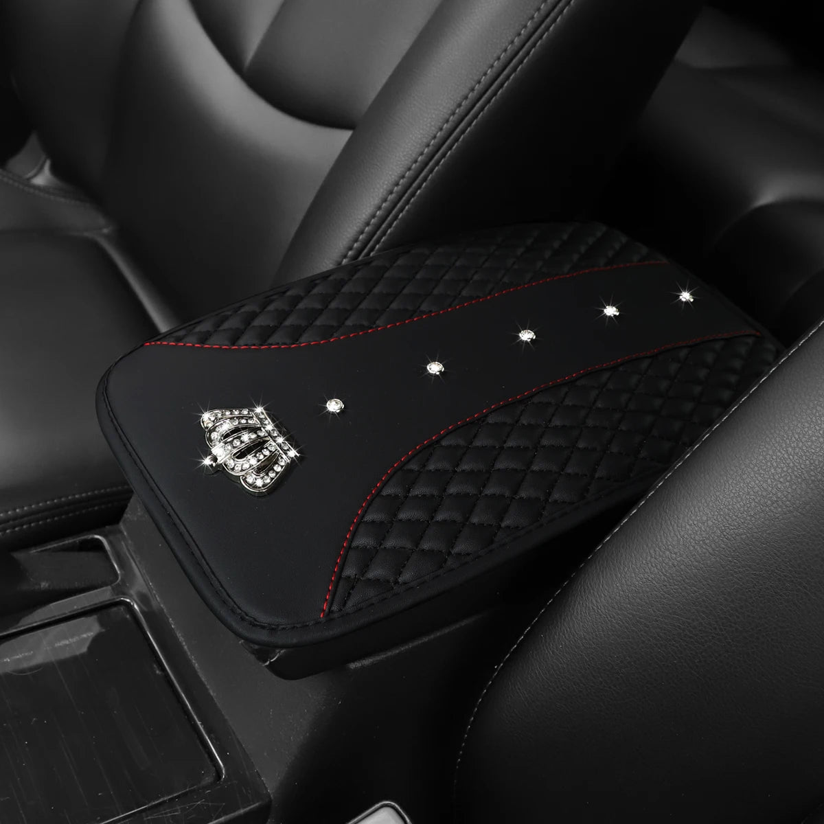 Bling Crown Plush Car Armrest Cushion Waterproof Faux Sheepskin Cover