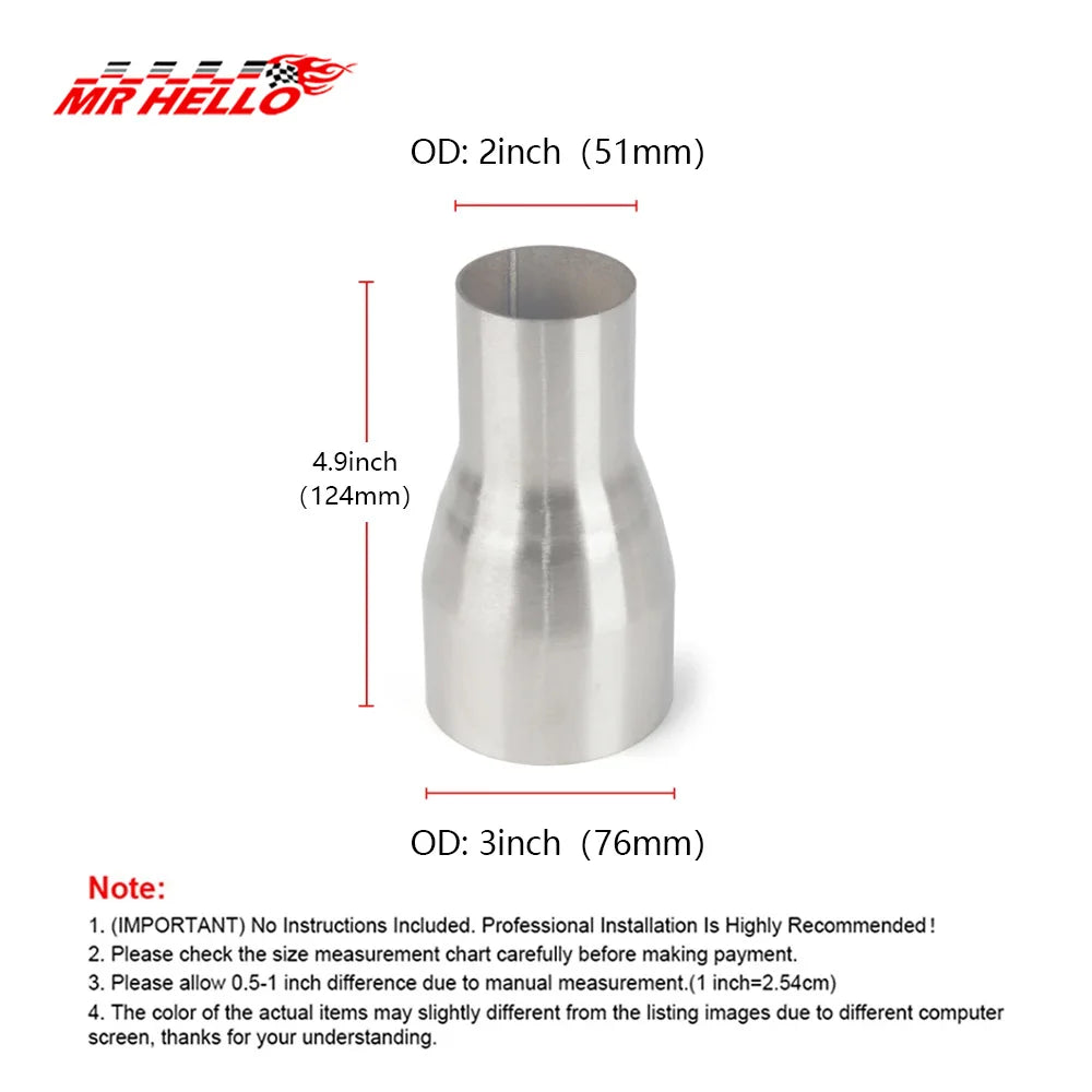 Universal Stainless Steel Exhaust Pipe Reducer Adapter 51 57 63 76mm Car Intake