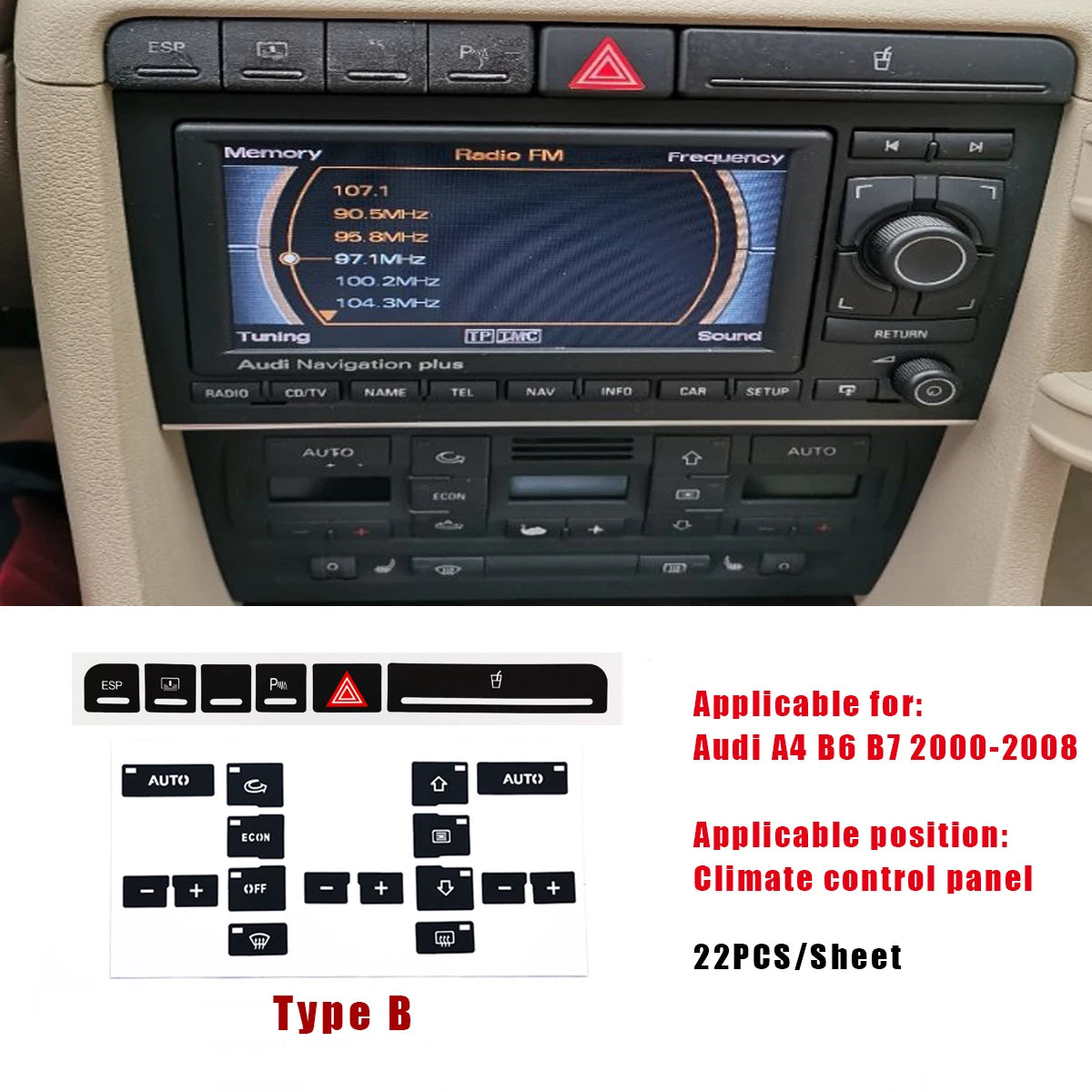 Button Repair Stickers Kit for Audi A4 B6 B7 (2000–2008)