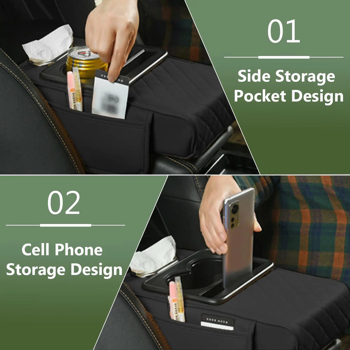 Universal Car Armrest Cushion Center Console Cover Cup Holder Tissue Storage