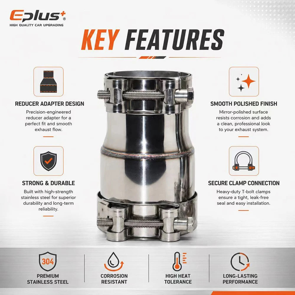 EPLUS Stainless Steel Exhaust Pipe Reducer Adapter Universal No Weld Connector