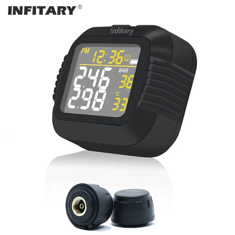 Motorcycle TPMS Tire Pressure Monitor Wireless LCD Color Display Digital System