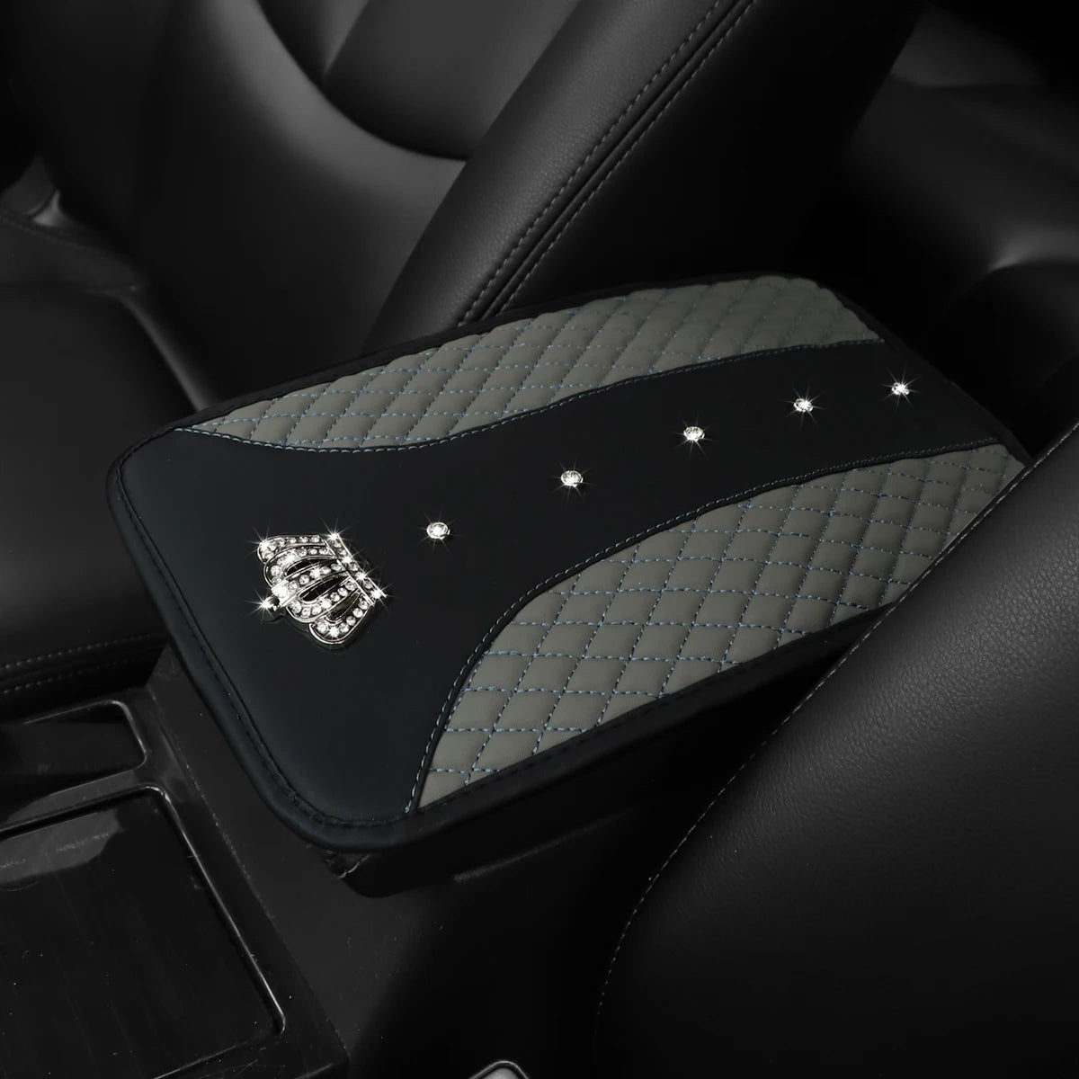 Bling Crown Plush Car Armrest Cushion Waterproof Faux Sheepskin Cover