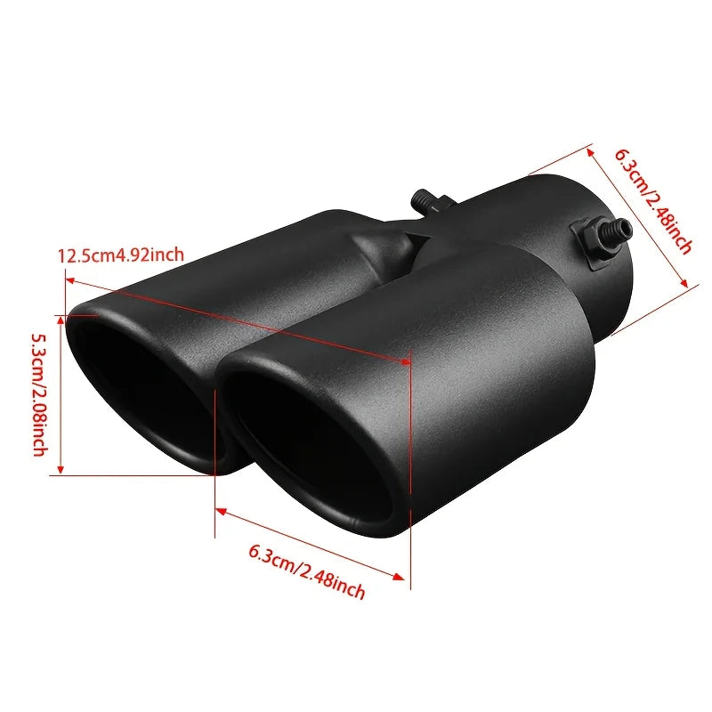 Black Stainless Steel Dual Outlet Slanted Exhaust Tip Universal Car Tailpipe