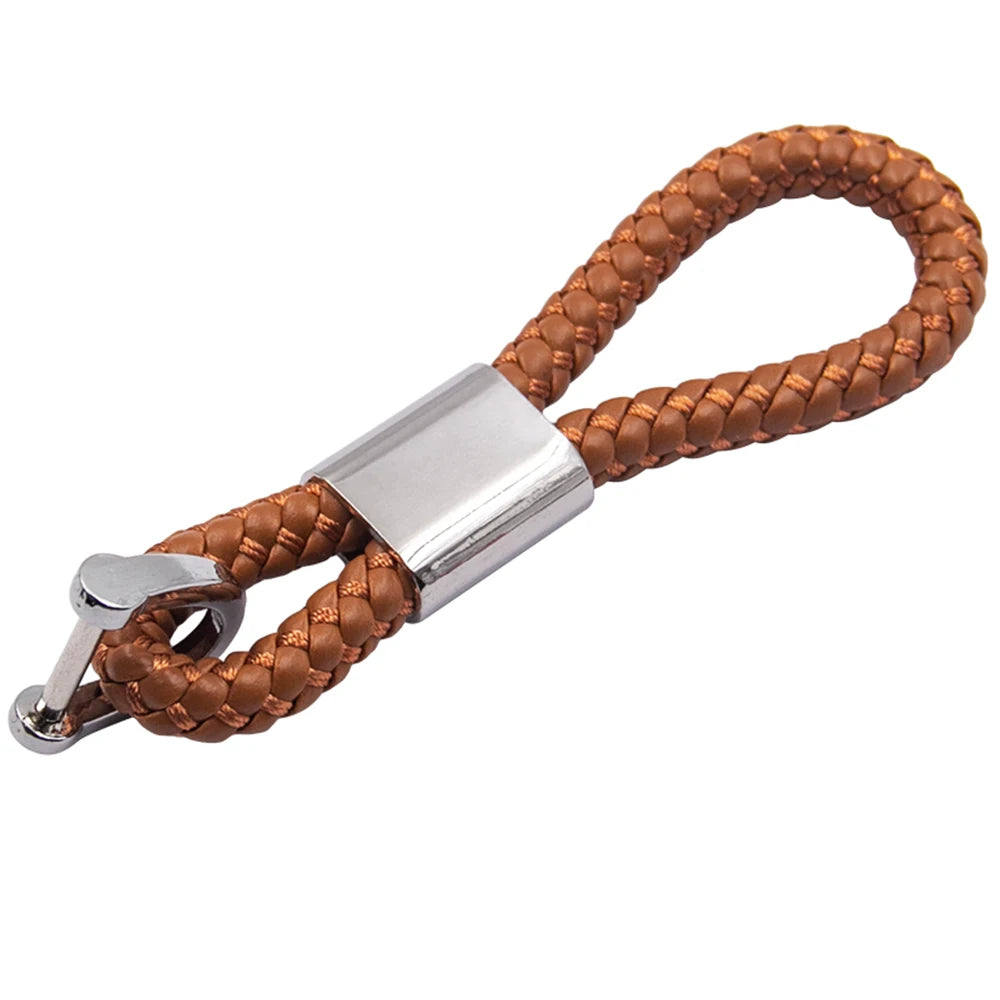 Hand-Woven Leather Car Keychain with Horseshoe Buckle