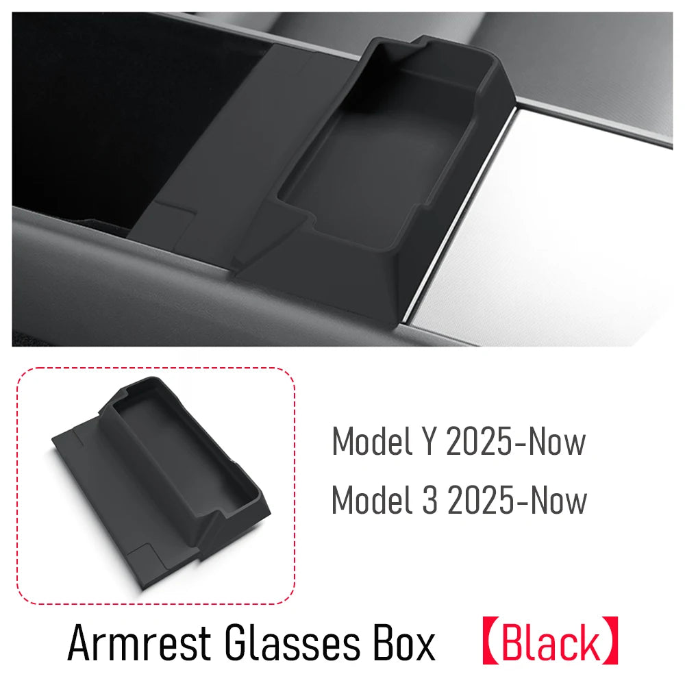 Center Console Armrest Storage Box with Glasses Holder for Tesla 3 Highland 2024-2025