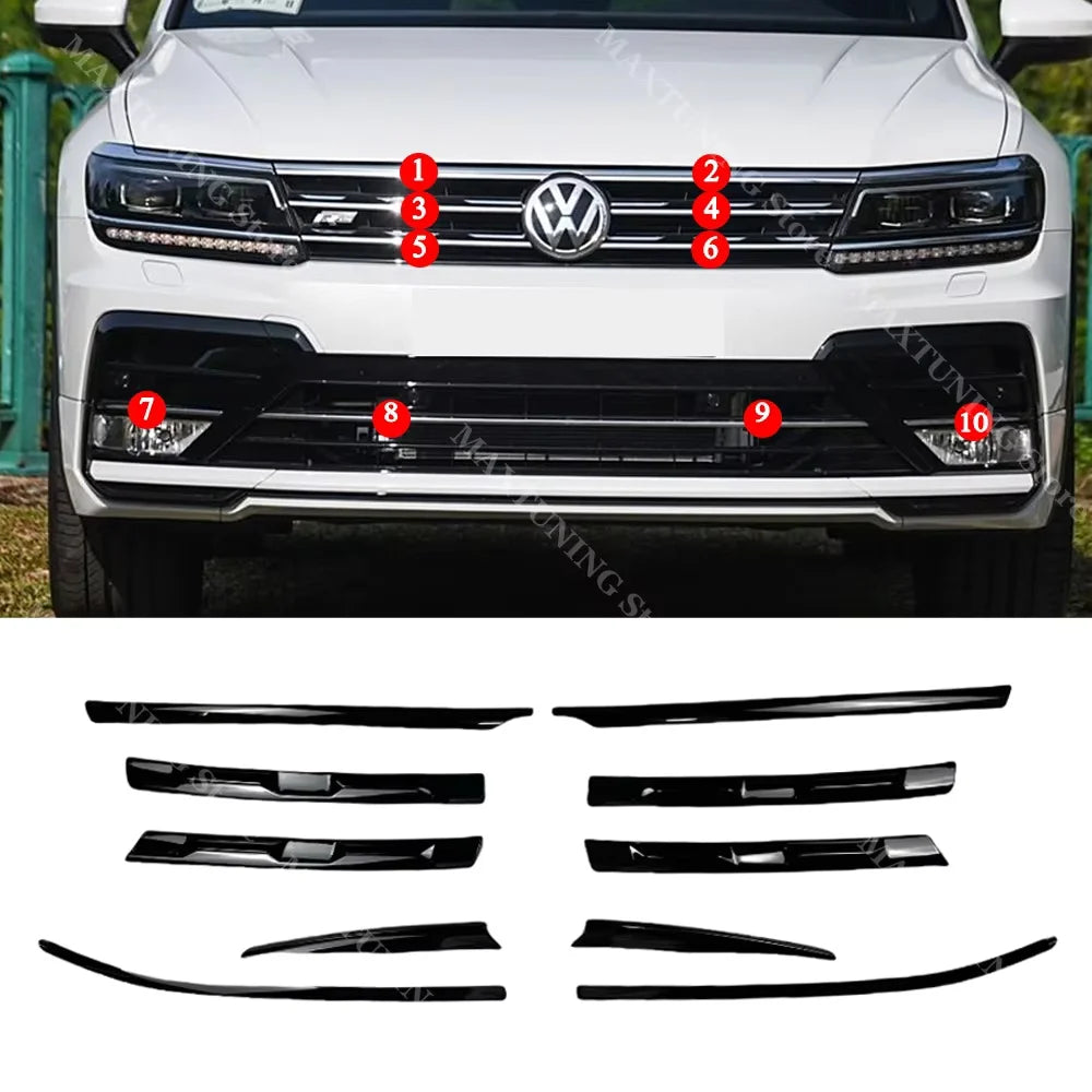 Front Bumper Grille Fog Light Black Trim For VW Tiguan MK2 R-Line 2017-2021