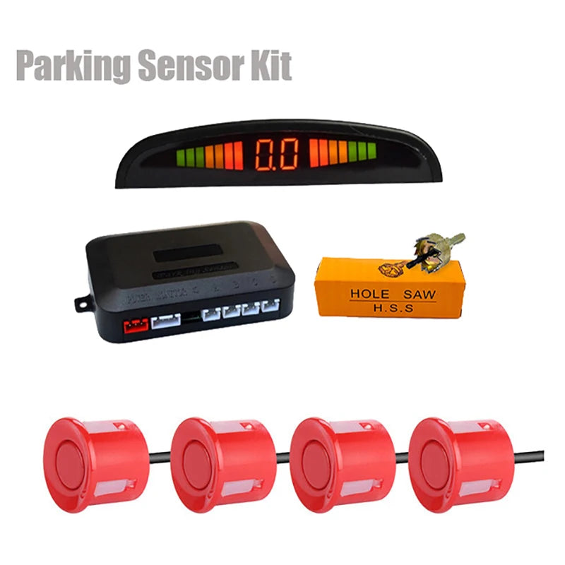 Car LED Parking Sensor Kit 4 Radar Sensors Digital Display Reverse Alarm System