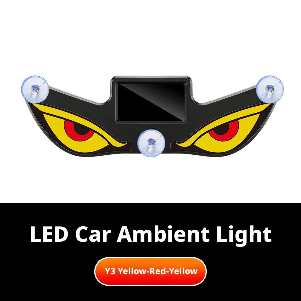 Solar Powered Car Red Yellow Eyes Neon Lamp Interior Decoration Window