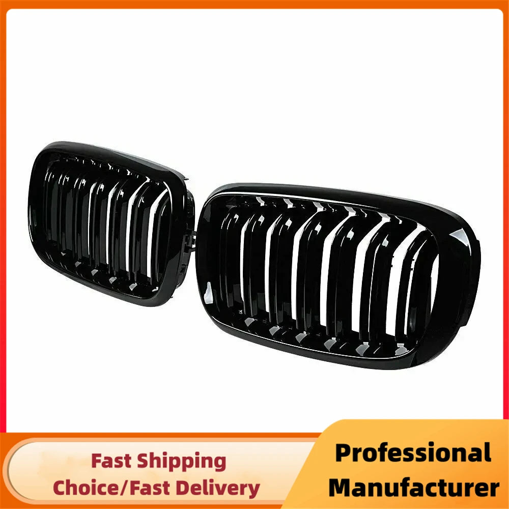 Gloss Black Double Slat Kidney Racing Grille for BMW X5 F15 X6 F16 F85 2014–2018