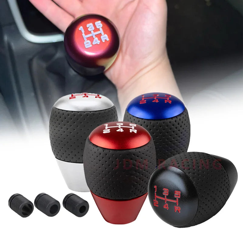 Universal Racing 5 Speed Leather Aluminum Gear Shift Knob Manual Automatic Car