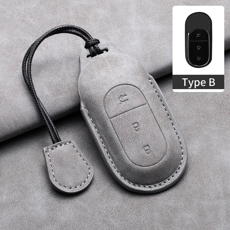 Leather Car Key Case with Keychain for Leapmotor T03, S01, C01 & C11 2023+