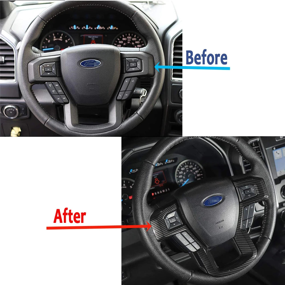 Carbon Fiber Style Steering Wheel Trim Cover for Ford F-150 2015–2020