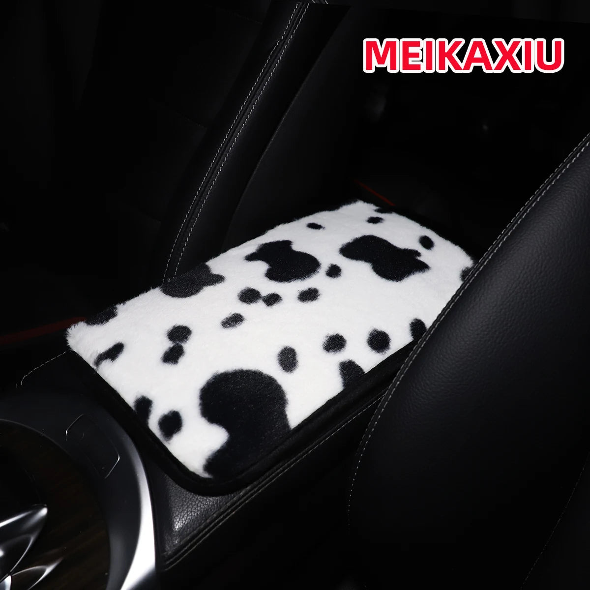 Winter Cow Print Plush Car Armrest Cushion Soft Center Console Cover Pad
