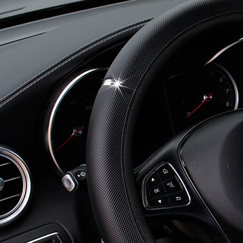 38CM Universal PU Leather Steering Wheel Cover with Sport Stripe Elastic Non-Slip