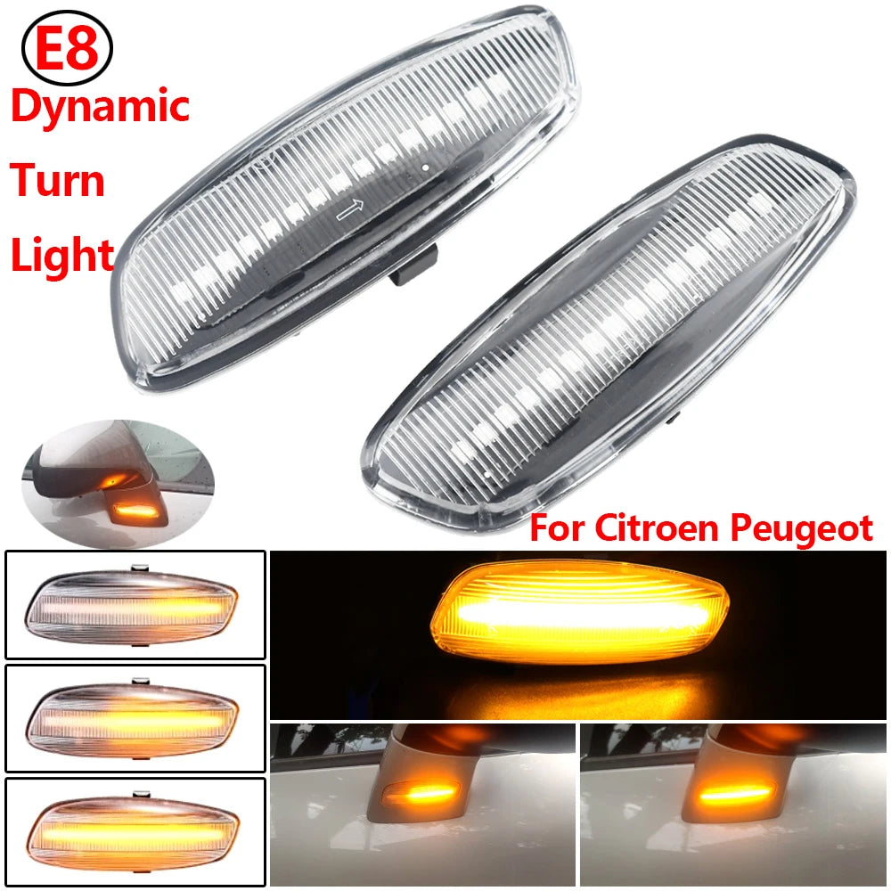 2Pcs LED Dynamic Side Marker Turn Signal Sequential Blinker Peugeot Citroen