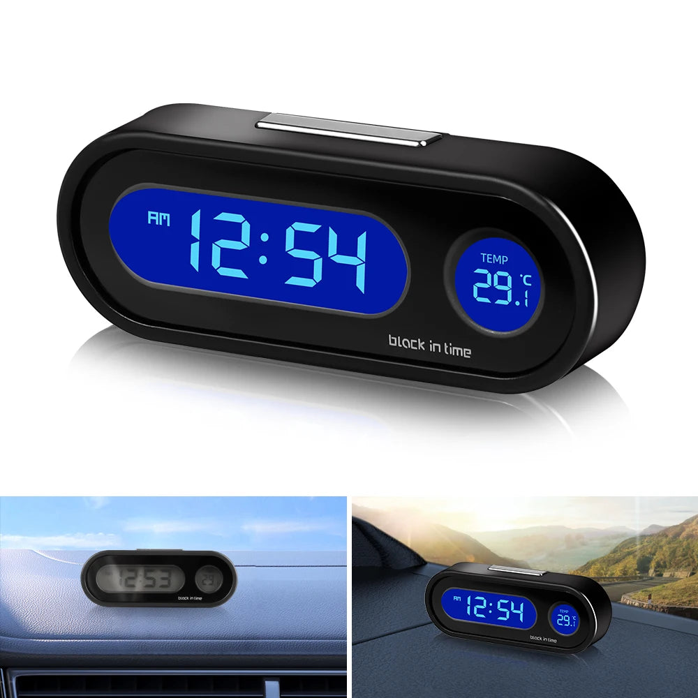 Digital Car Clock LCD Display Auto Interior Thermometer Backlit Time Watch