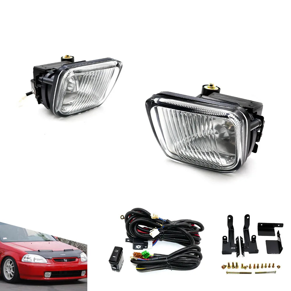 Yellow Lens Fog Lights Bumper Lamps Switch Harness for Honda Civic EK EK9 1996-1998
