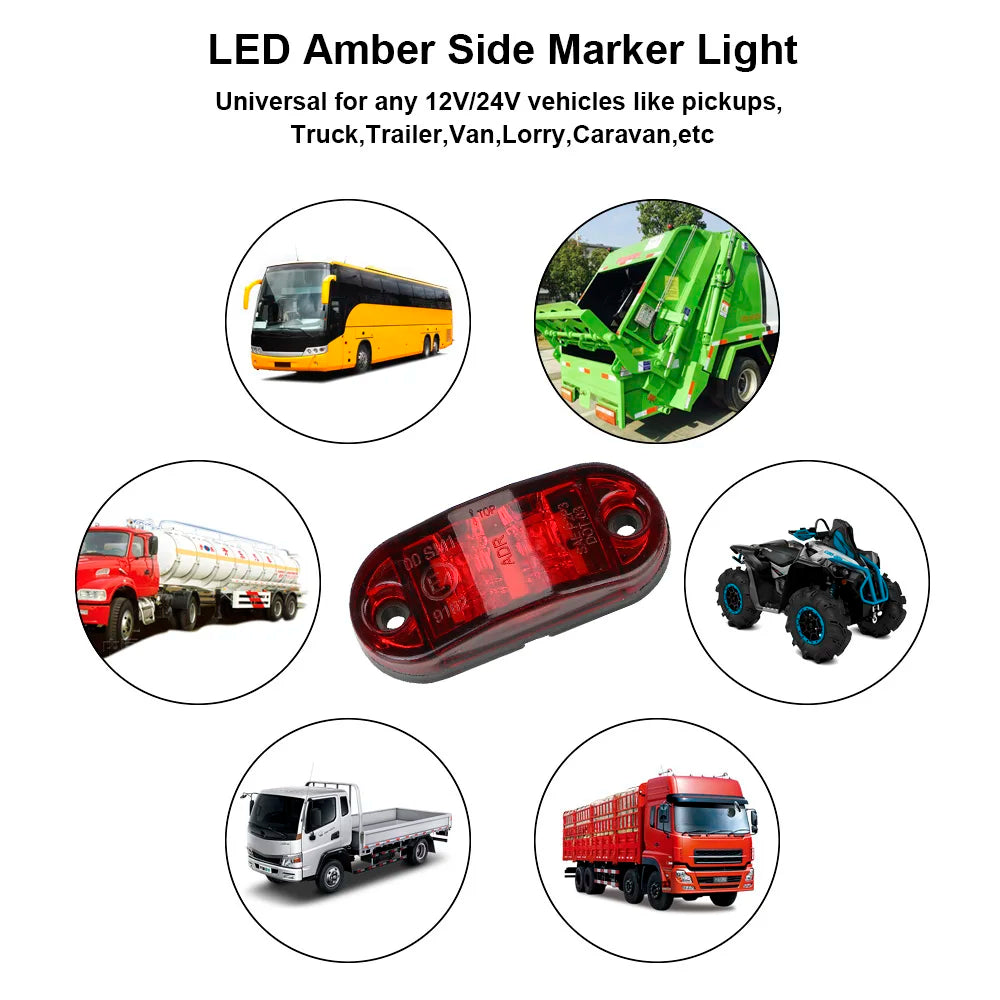 12V/24V LED Trailer Side Marker Lights Truck Clearance Turn Signal Brake