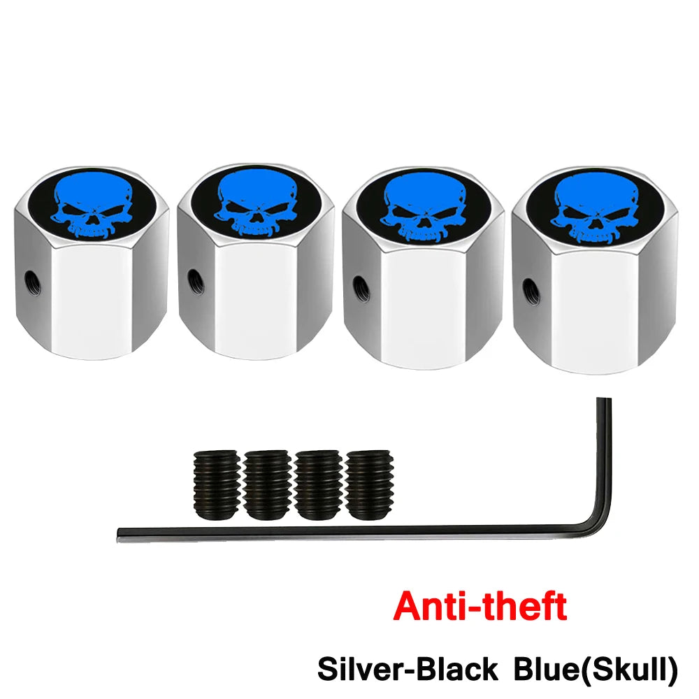 Skull Anti-Theft Tire Valve Stem Caps Locking Dustproof Valve Caps for Cars
